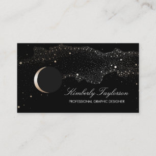 Black and Gold Night Stars Crescent Moon Modern Visitekaartje
