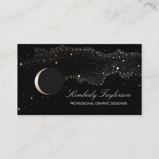 Black and Gold Night Stars Crescent Moon Modern Visitekaartje (Voorkant)