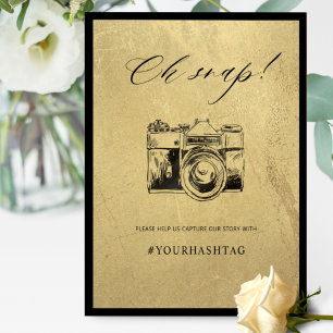 Black and Gold, Oh Snap Hashtag Camera Sign Poster