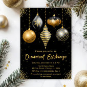 Black and Gold Ornament Exchange Party Kaart