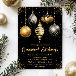 Black and Gold Ornament Exchange Party Kaart