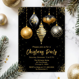 Black and Gold Ornaments Christmas Party Kaart