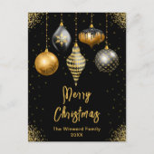 Black and Gold Ornaments Merry Christmas Feestdagenkaart (Voorkant)
