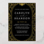 Black and Gold Ornate Elegant Wedding Folie Uitnodiging (Voorkant)