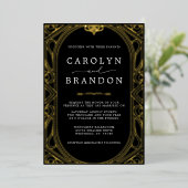 Black and Gold Ornate Elegant Wedding Folie Uitnodiging (Staand Voorkant)