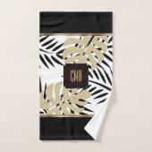 Black and Gold Palm Pattern with Monogram Bad Handdoek (Handdoek)