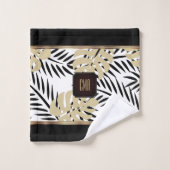 Black and Gold Palm Pattern with Monogram Bad Handdoek (Wasdoekje)