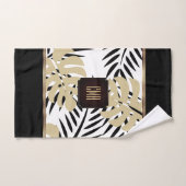 Black and Gold Palm Pattern with Monogram Bad Handdoek (Handdoek)