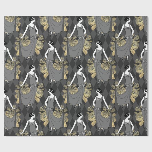 Black and Gold  Paris Art Deco Cadeaupapier (Vlak)