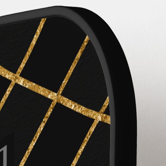Black and Gold Pattern Customizable Company Logo Pickleball Paddle (Links Detail)