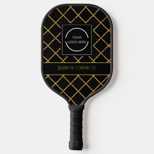 Black and Gold Pattern Customizable Company Logo Pickleball Paddle (Achterkant)