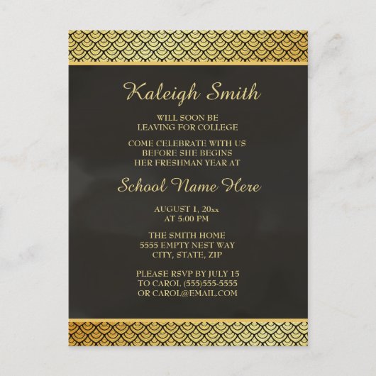 Black and Gold Patterned Trunk Party Uitnodiging Briefkaart (Voorkant)