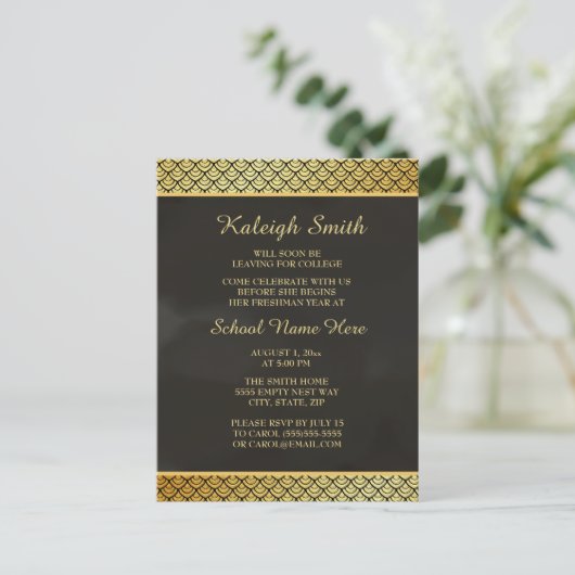 Black and Gold Patterned Trunk Party Uitnodiging Briefkaart (Staand voorkant)