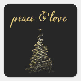 Black and Gold Peace and Love Tree-Sticker Vierkante Sticker