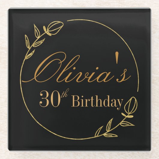 Black and Gold Personalized Glazen Onderzetter (Voorkant)