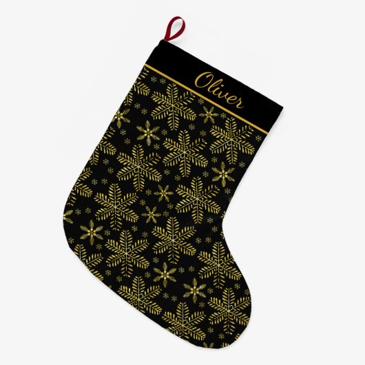 Black and Gold Personalized Grote Kerstsok (Voorkant (Hangend))