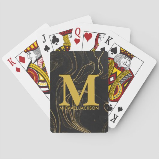 Black and Gold Personalized Monogram Custom Name Pokerkaarten (Achterkant)