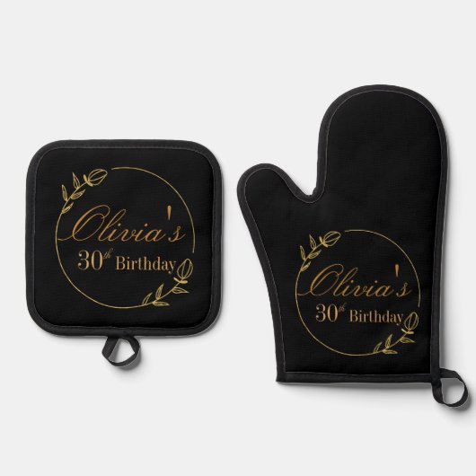Black and Gold Personalized Ovenwant & Pannenlap Set (Voorkant)