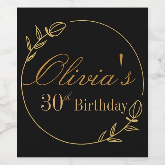Black and Gold Personalized Wijn Etiket (Enkel label)