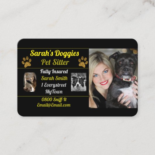 Black and Gold Pet Sitter Dog Walker Visitekaartje (Voorkant)