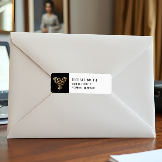 Black and Gold Phoenix Bird Emblem Metallic look Etiket