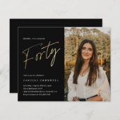 Black and Gold Photo 40th Birthday Invitation (Voorkant / Achterkant)