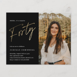 Black and Gold Photo 40th Birthday Invitation