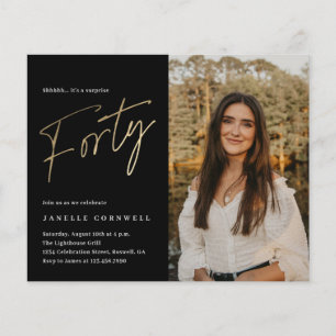 Black and Gold Photo 40th Birthday Invitation