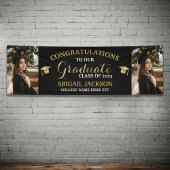 Black and Gold Photo Afstuderen gefeliciteerd Spandoek