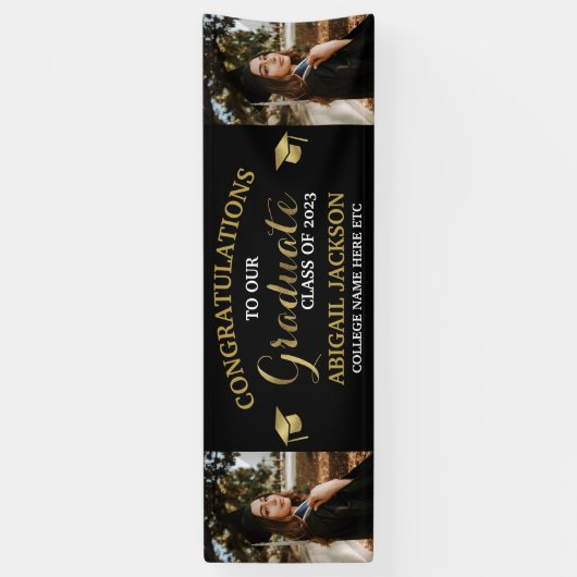 Black and Gold Photo Afstuderen gefeliciteerd Spandoek (Verticaal)