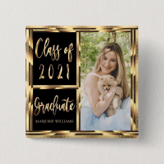 Black and Gold Photo Afstuderen Klasse 2021 Vierkante Button 5,1 Cm (Voorkant)