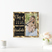 Black and Gold Photo Afstuderen Klasse 2021 Vierkante Klok (Huis)