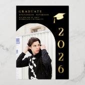 Black and Gold Photo Graduation Invitation Folie Uitnodiging (Voorkant)