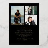 Black and Gold Photo Graduation Invitation Folie Uitnodiging (Achterkant)
