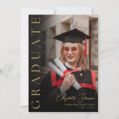 Black and Gold Photo Graduation Party Uitnodiging (Voorkant)