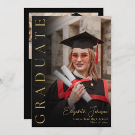 Black and Gold Photo Graduation Party Uitnodiging