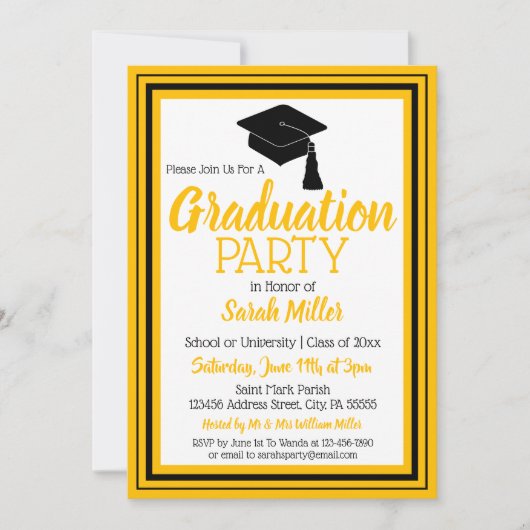 Black and Gold Photo Graduparty Kaart (Voorkant)