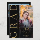 Black and Gold Photo PhD Afstuderen aangekondigd Kaart (Voorkant / Achterkant)