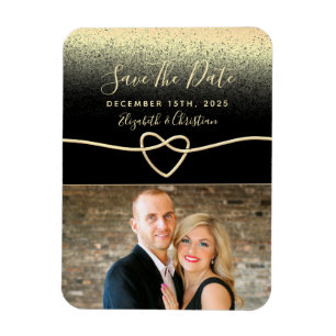 Black and Gold Photo Wedding Save the Date Magneet