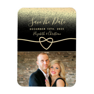 Black and Gold Photo Wedding Save the Date Magneet