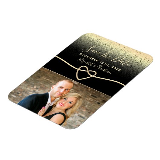 Black and Gold Photo Wedding Save the Date Magneet (Linkerzijde)