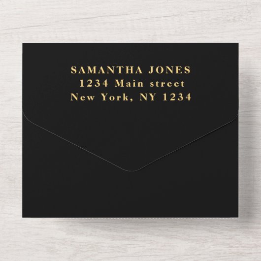 Black and Gold Pink Sweet 16 Zestien All In One Uitnodiging (Achterkant)