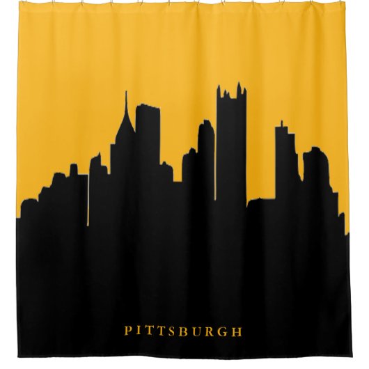 Black and Gold Pittsburgh City Skyline Uitzicht Douchegordijn (Voorkant)