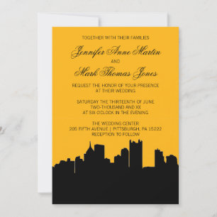 Black and Gold Pittsburgh City Skyline Wedding II Kaart