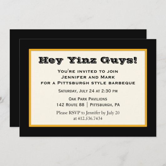 Black and Gold Pittsburgh Style Yinz Party Kaart (Voorkant / Achterkant)