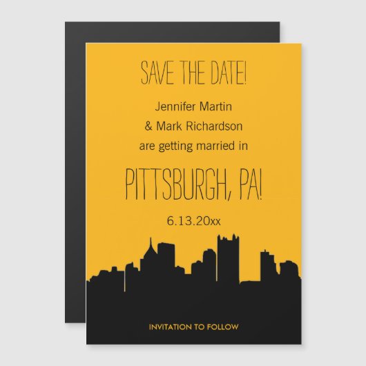 Black and Gold Pittsburgh Wedding Save the Date Magnetische Uitnodiging (Voorkant / Achterkant)