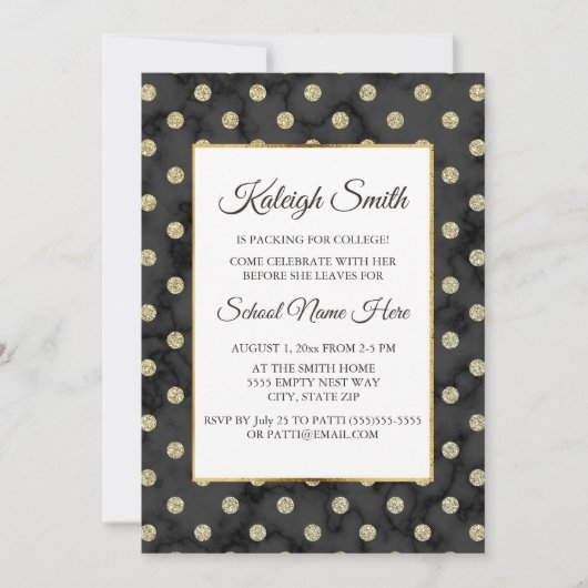 Black and Gold Polka Dot Trunk Party Invite Kaart (Voorkant)