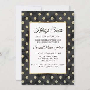 Black and Gold Polka Dot Trunk Party Invite Kaart