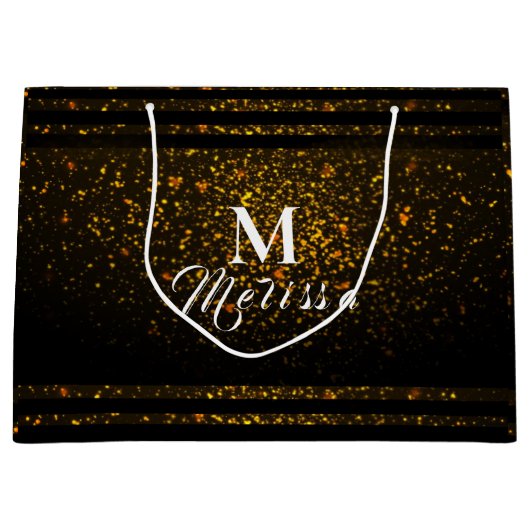 Black and Gold Pre-Personalized Monogram Gift Bag Groot Cadeauzakje (Voorkant)