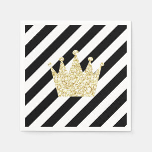 Black and Gold Prince Crown Napkins Servet
